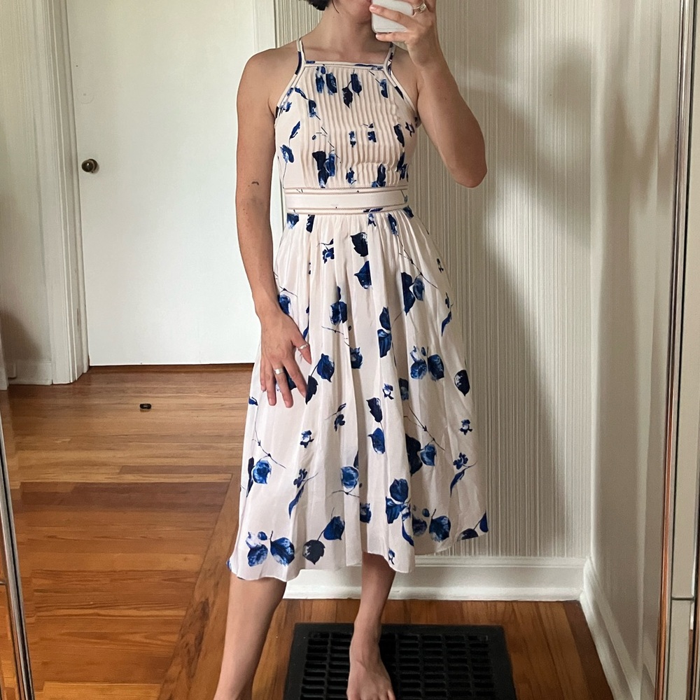 Club Monaco silky white floral midi dress